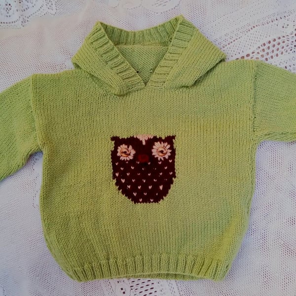 Child's Hooded Jumper with Owl Motif, Child's Jumper, Owl Jumper, Baby Gift