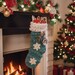 Teal Crochet Christmas Stocking with Snowflakes and Penguin Tag - Image 3