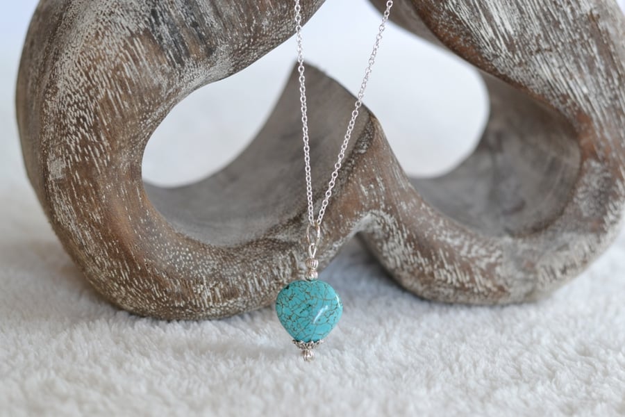 Turquoise Howlite Heart Pendant and Sp Chain
