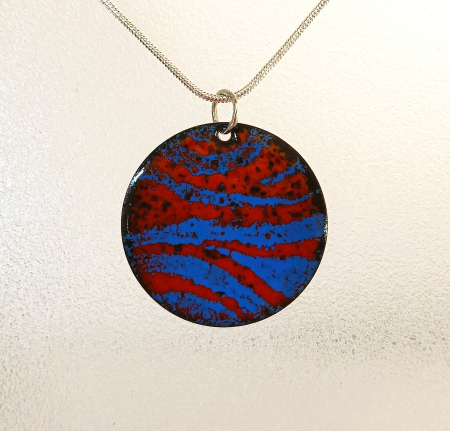‘Zing’ pendant in blue and orange enamelled copper 135