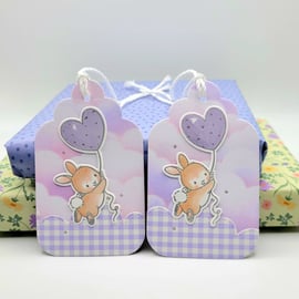 Bunny Gift Tags - set of 2 - handmade tag, balloon, birthday, baby shower, baby