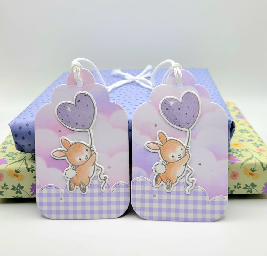 Bunny Gift Tags - set of 2 - handmade tag, balloon, birthday, baby shower, baby