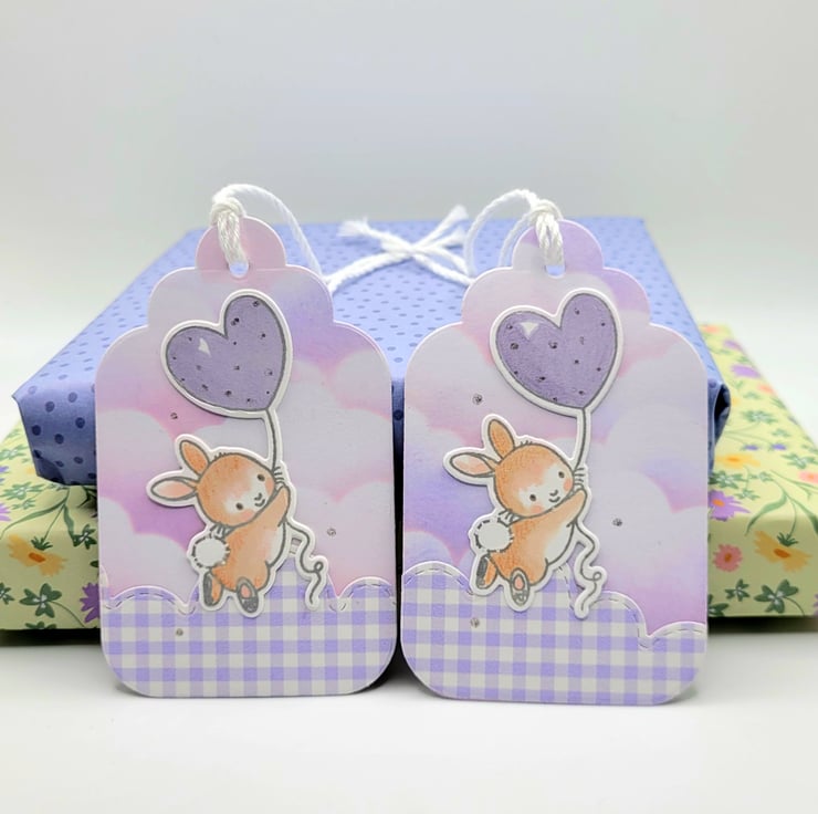Bunny Gift Tags - set of 2 - handmade tag, ball... - Folksy