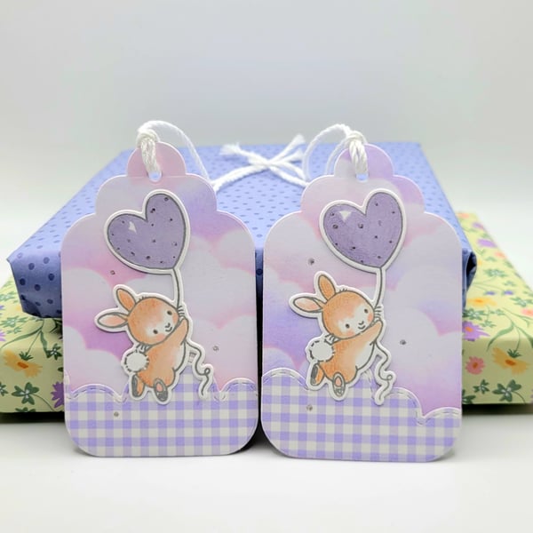 Bunny Gift Tags - set of 2 - handmade tag, balloon, birthday, baby shower, baby