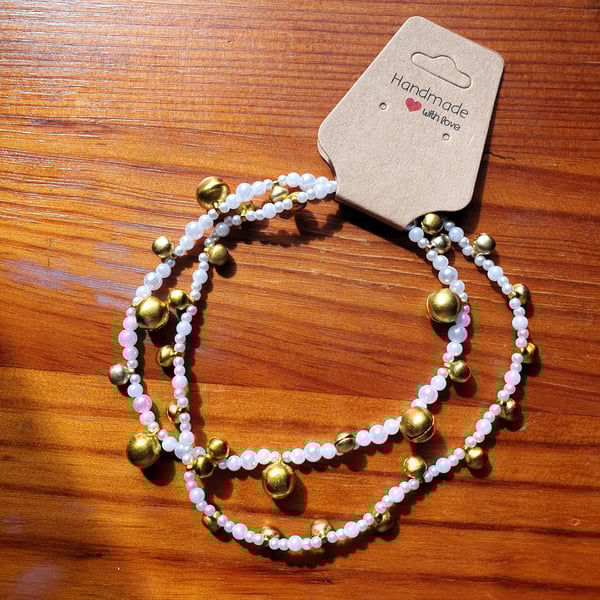 White Pearl & Golden Bell Beaded Anklet