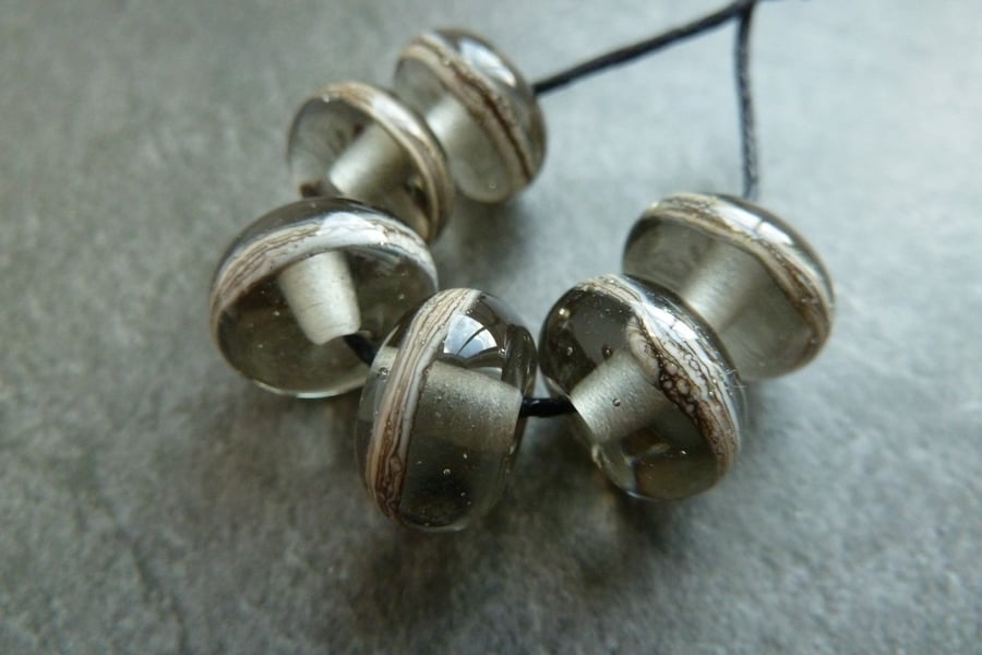 grey wrapped lampwork glass beads