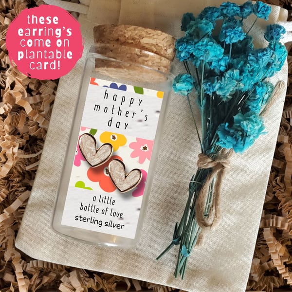 Heart Earrings In a Bottle, Mother's Day Plantable Gift Set