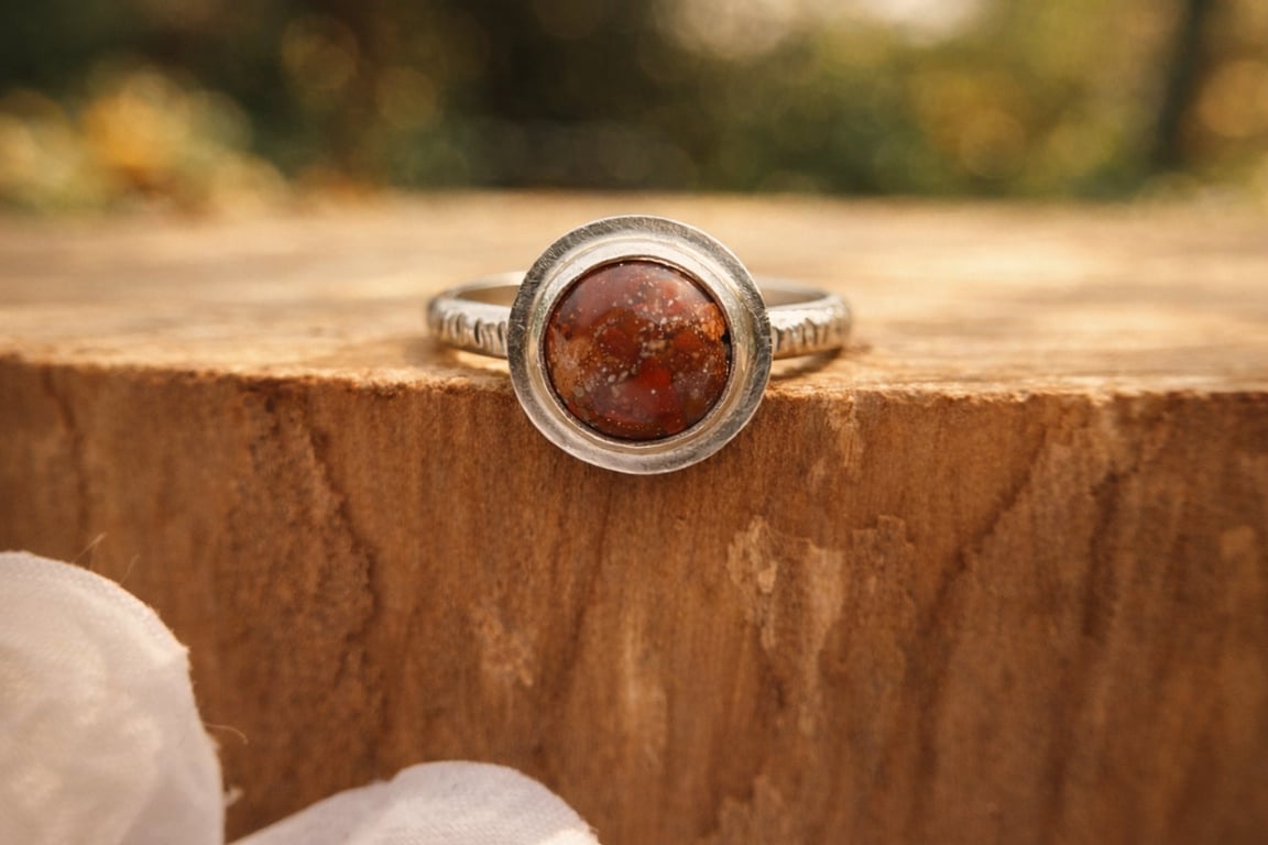 Sterling Silver Jasper Ring - UK Size O