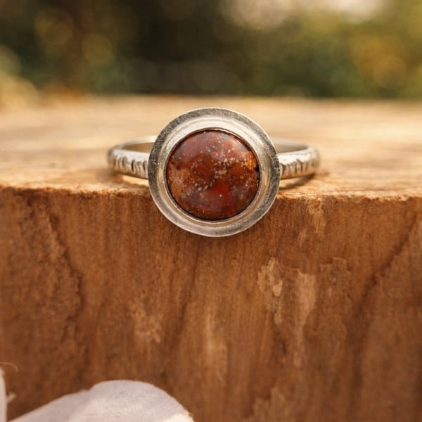 Sterling Silver Jasper Ring - UK Size O