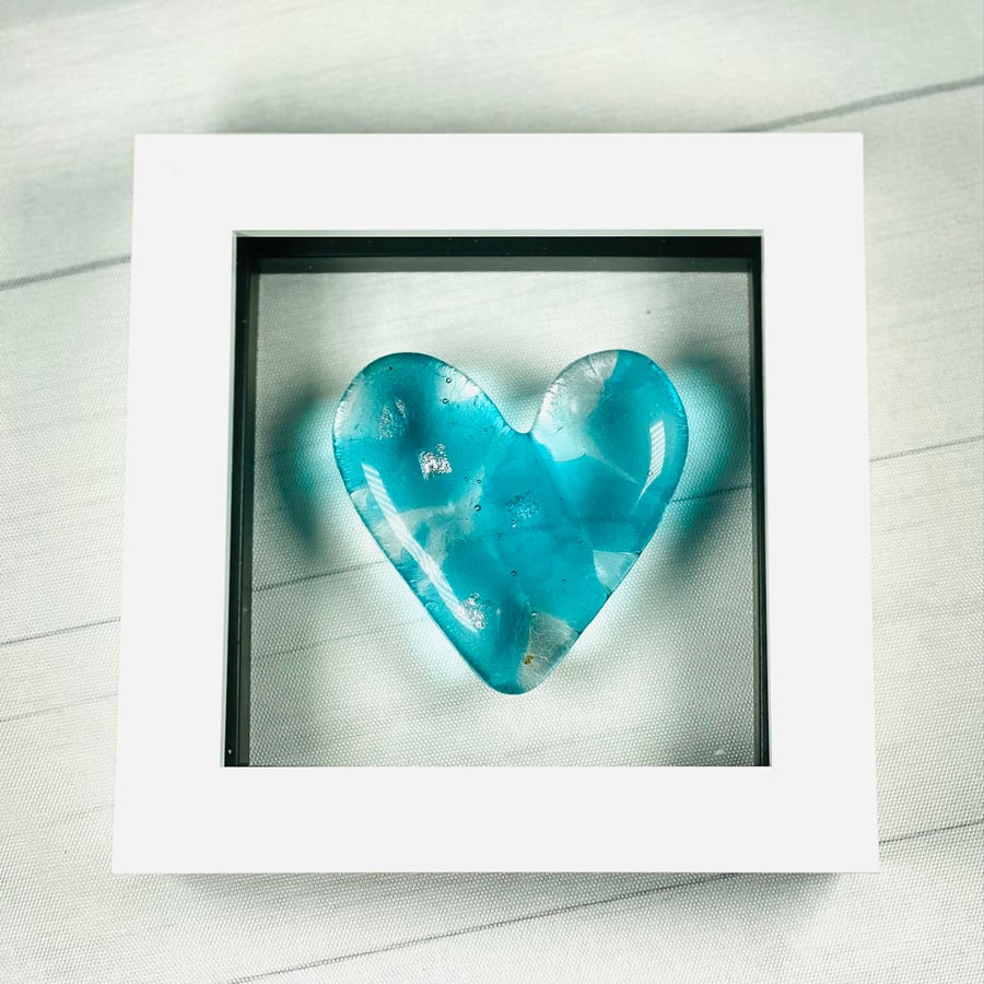 Fused glass cast heart picture , glass art wallhanging