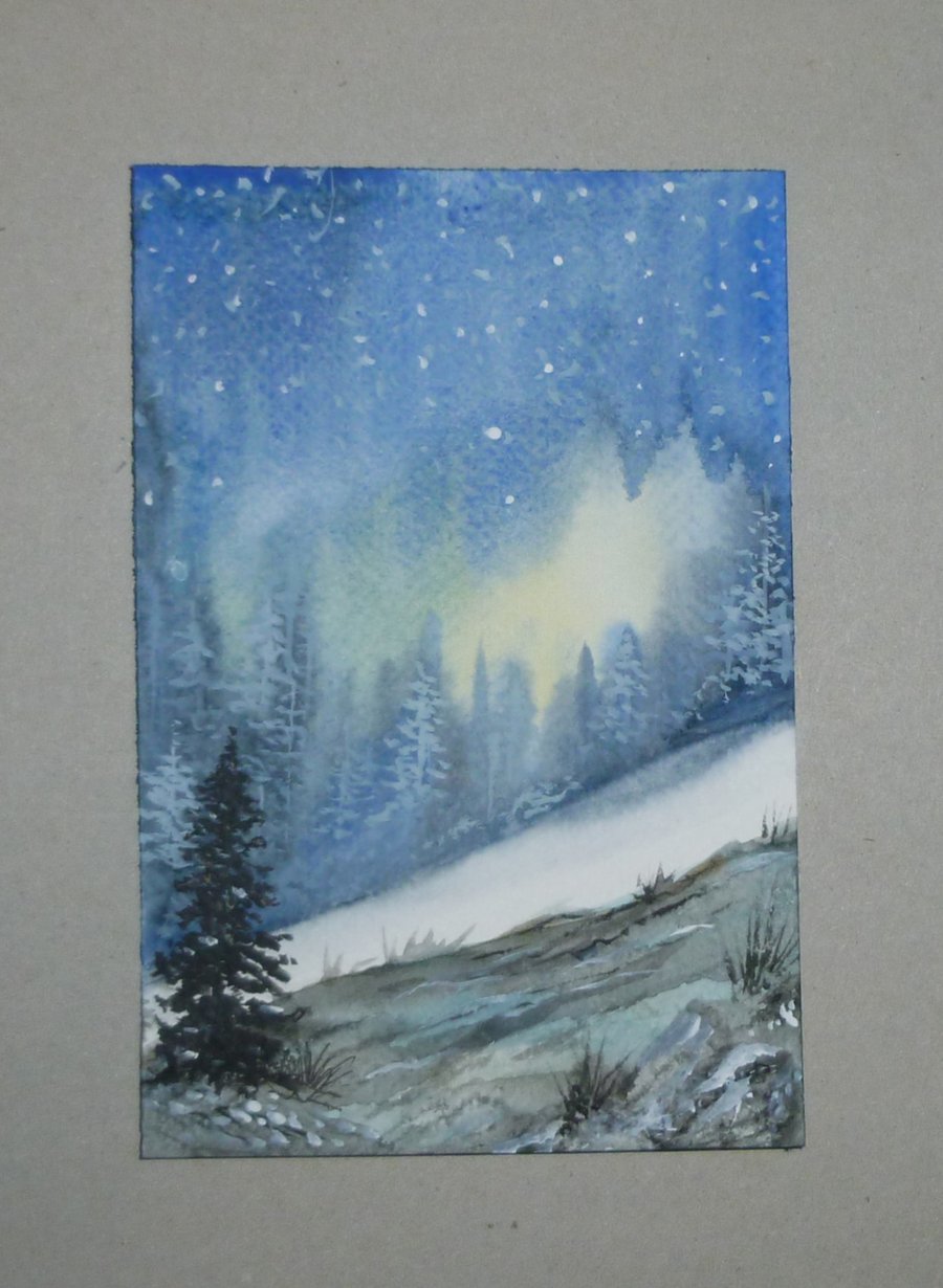 original art watercolour winter painting ( ref FA 26 B6 )