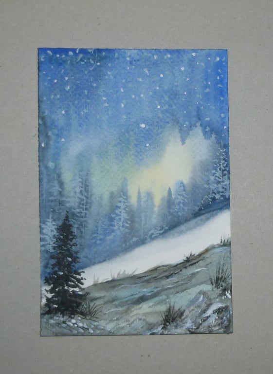 original art watercolour winter painting ( ref FA 26 B6 )