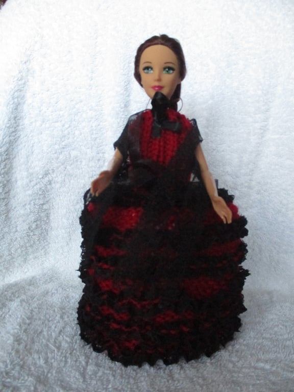 Hand Knitted Spanish Dancer Doll Spare Toilet Roll Cover
