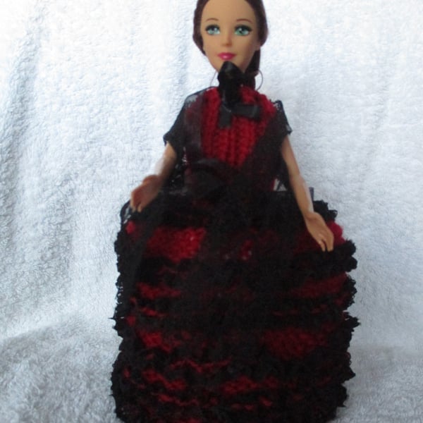 Hand Knitted Spanish Dancer Doll Spare Toilet Roll Cover