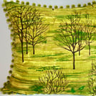 MID CENTURY ORIGINAL FABRIC CUSHIONS in Greens with Black trees