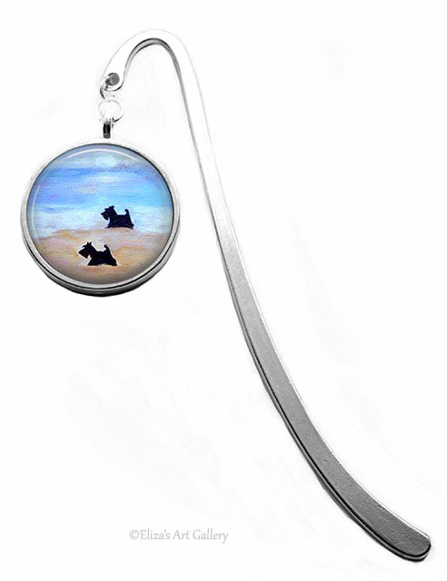 Silver Plated Scottish Terrier Dog Art Cabochon Bookmark