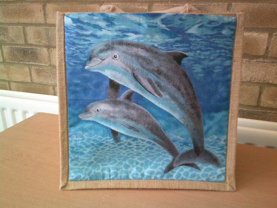 Medium Jute Bag with Dolphins Pocket