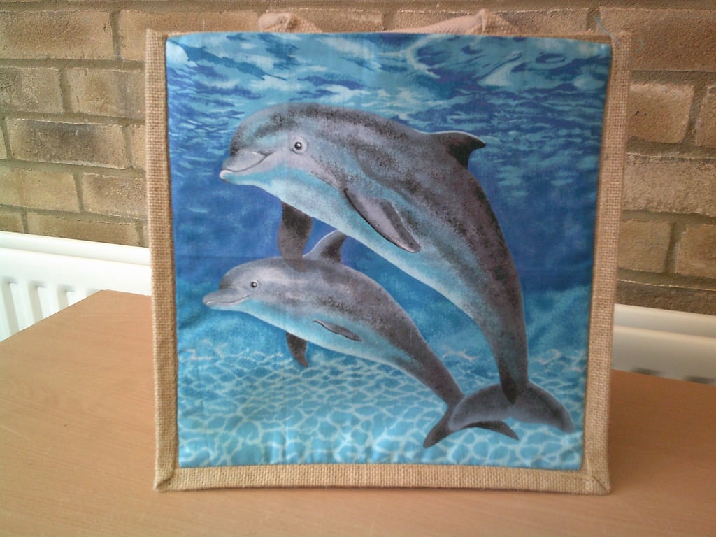 Medium Jute Bag with Dolphins Pocket