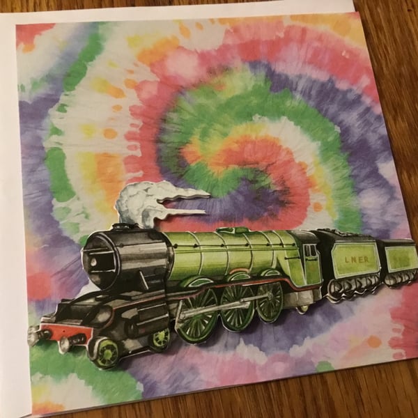 Decoupage card. Train card. Handmade card. Ref 336