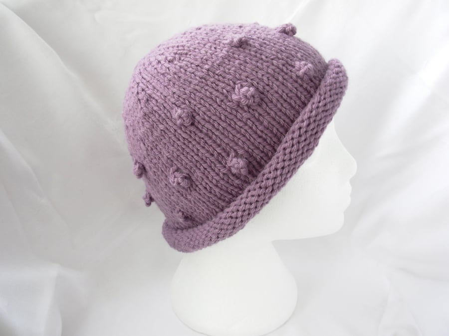 Adults Beanie Hat with Bobbles Hand Knitted