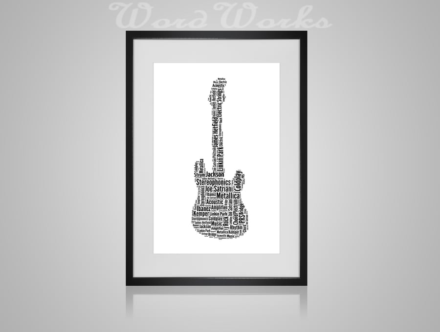 Personalised Guitar Musical Instrument Design Word Art Gifts 