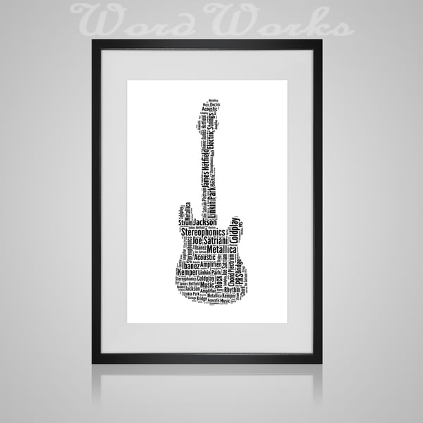 Personalised Guitar Musical Instrument Design Word Art Gifts 