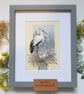White stork on a nest with chicks, Original drawing, bird wall art