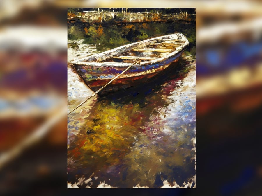 Rustic Boat Oil Painting 5" x 7" Matte Print