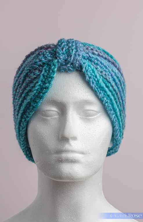 Earwarmer headband crochet handmade turquoise ribbed chunky cosy