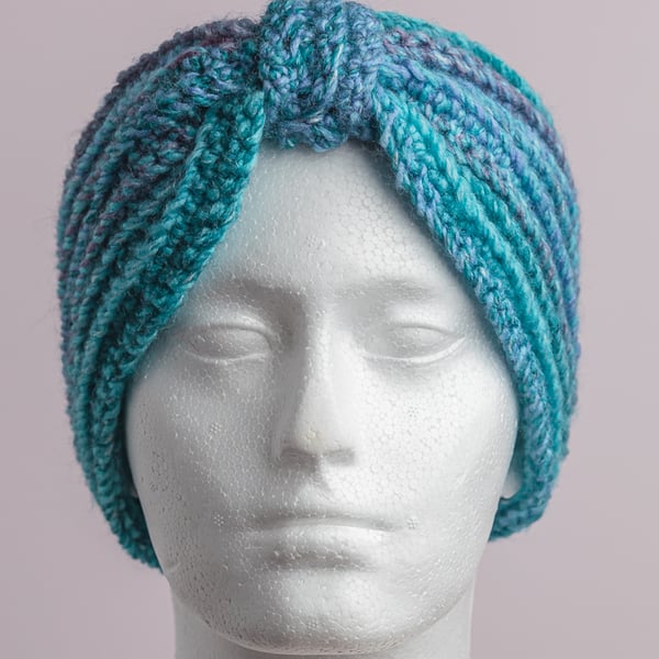 Turquoise ribbed chunky crochet earwarmer headband handmade cosy