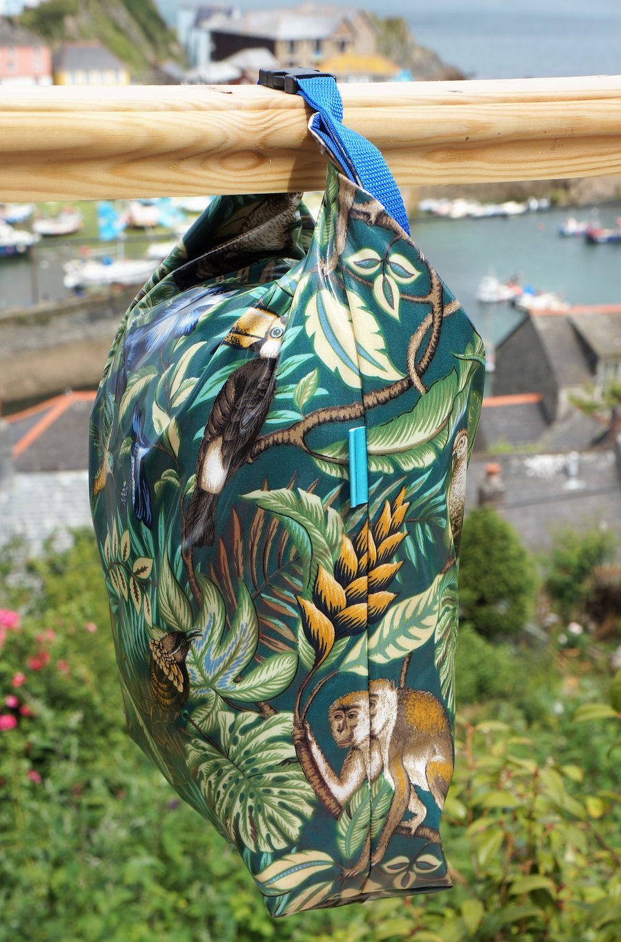 Small  Extra Long Oilcloth Bag  For Swimming and Gym in Jade jungle  