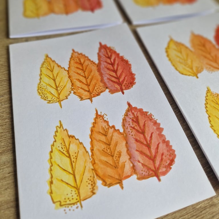 Autumn Leaves handpainted greeting card
