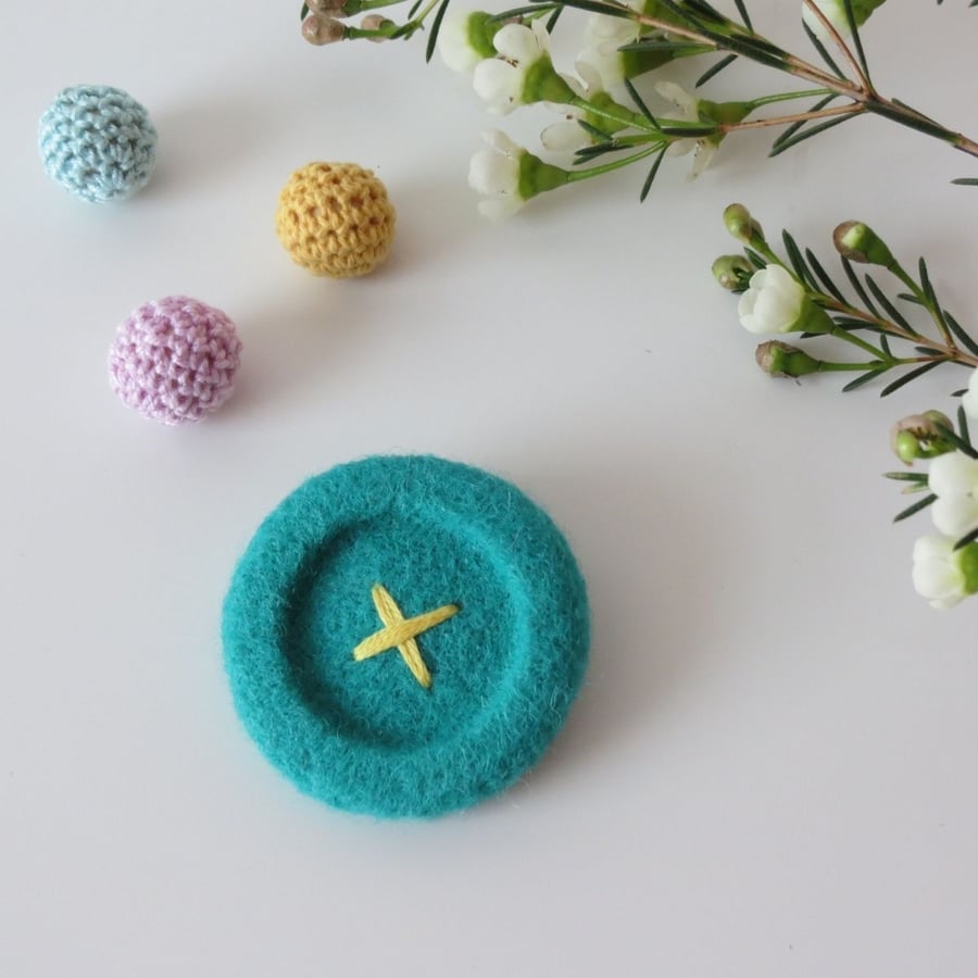 Needle Felted 'Button' Brooch- Jade Blue