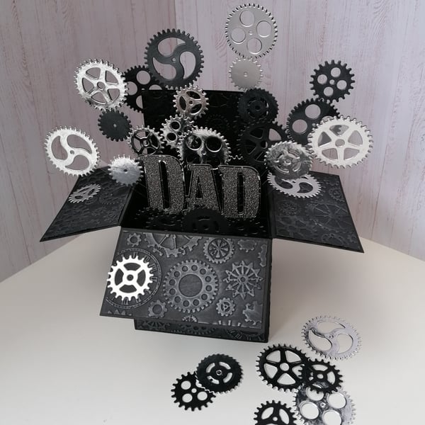 Cogs,Steampunk style Father's Day , Birthday Pop Up Card. 