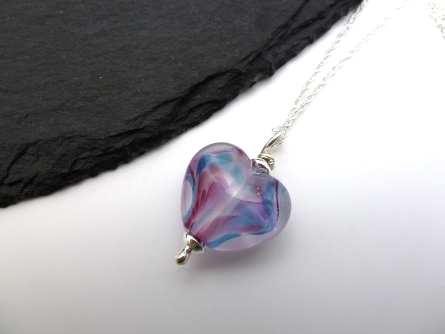 sterling silver chain, glass heart necklace