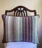 Rosanna cushion: Aubergine, Misty Woods & Sea Mist Blue. Handwoven in Wales - Image 6