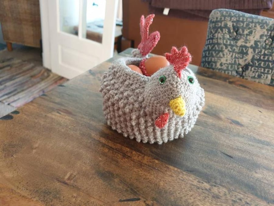 Handmade Crochet Hen Egg Basket