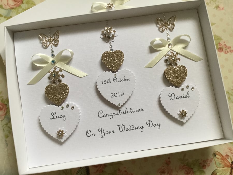 Personalised Handmade Wedding Day Card Gift Boxed Keepsake Son Daughter 
