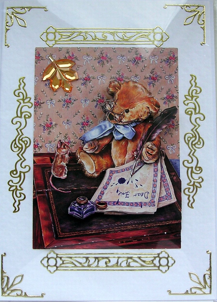 Teddy Bear Hand Crafted 3D Decoupage Card - Blank for any Occasion (2420)