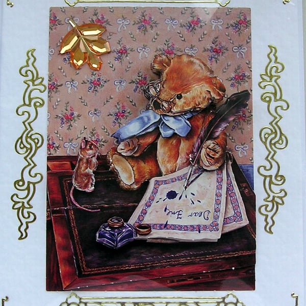 Teddy Bear Hand Crafted 3D Decoupage Card - Blank for any Occasion (2420)