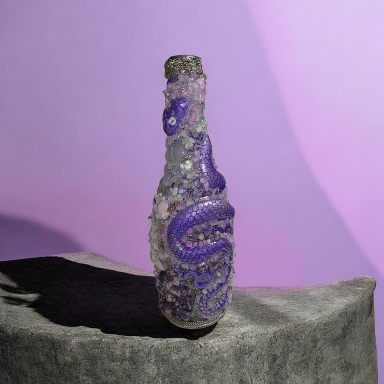 The Serpent's Veil — Amethyst, Lepidolite & Quartz Oracle Bottle Large