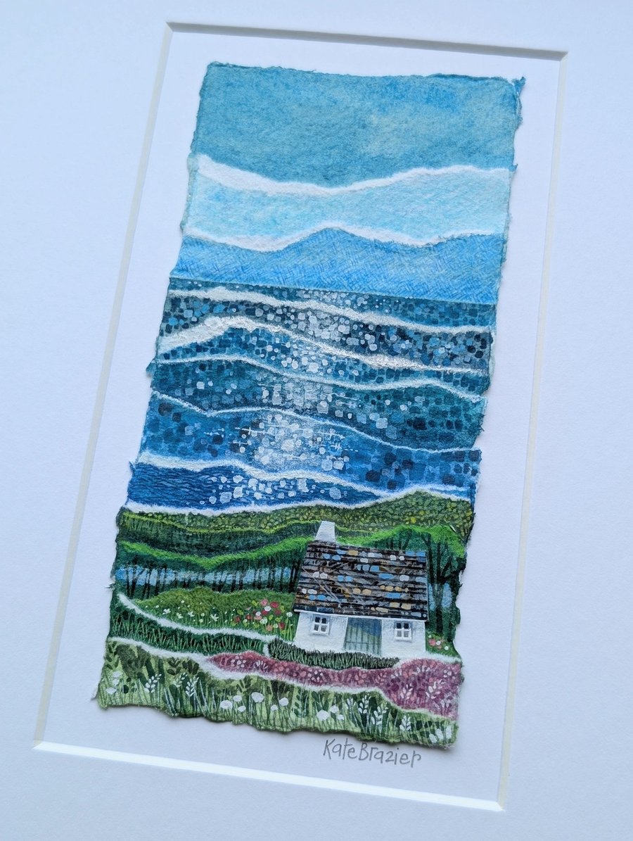 Sparkle Cottage - Painted paper collage. A4 Mounted only