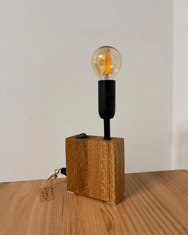 Small Solid Oak Table or Shelf Lamp