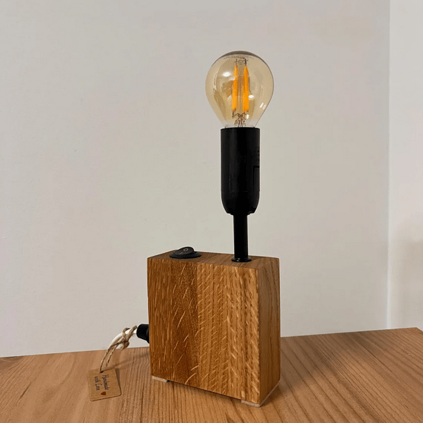 Small Solid Oak Table or Shelf Lamp