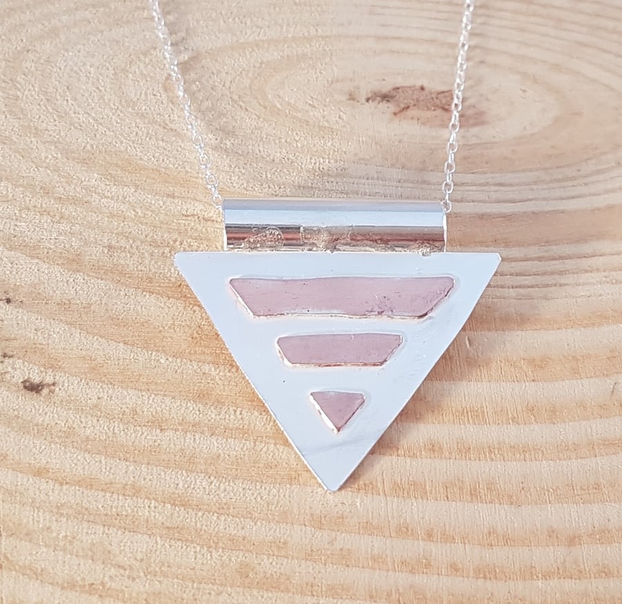 Sterling Silver and Copper Geometric Triangle Necklace