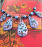 Metallic Blue & Purple 5-Teardrop Statement Necklace on Adjustable Leather Cord