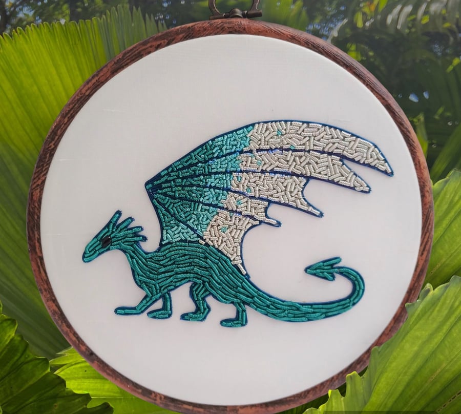 Goldwork Dragon Embroidery Hoop, Goldwork Embroidery Hoop Art, Dragon Gift, Meta