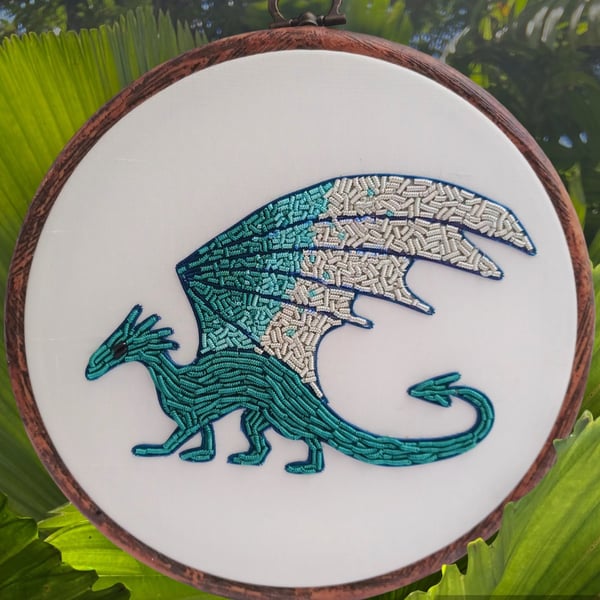 Goldwork Dragon Embroidery Hoop, Goldwork Embroidery Hoop Art, Dragon Gift, Meta