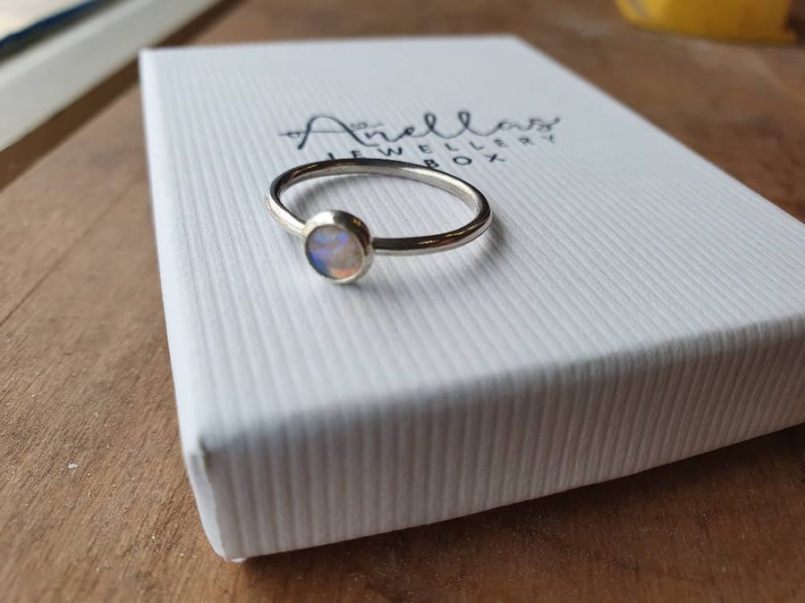 Sterling Silver Opal Ring, Opal Jewellery, Gemstone Ring, Opal Stacking Ring