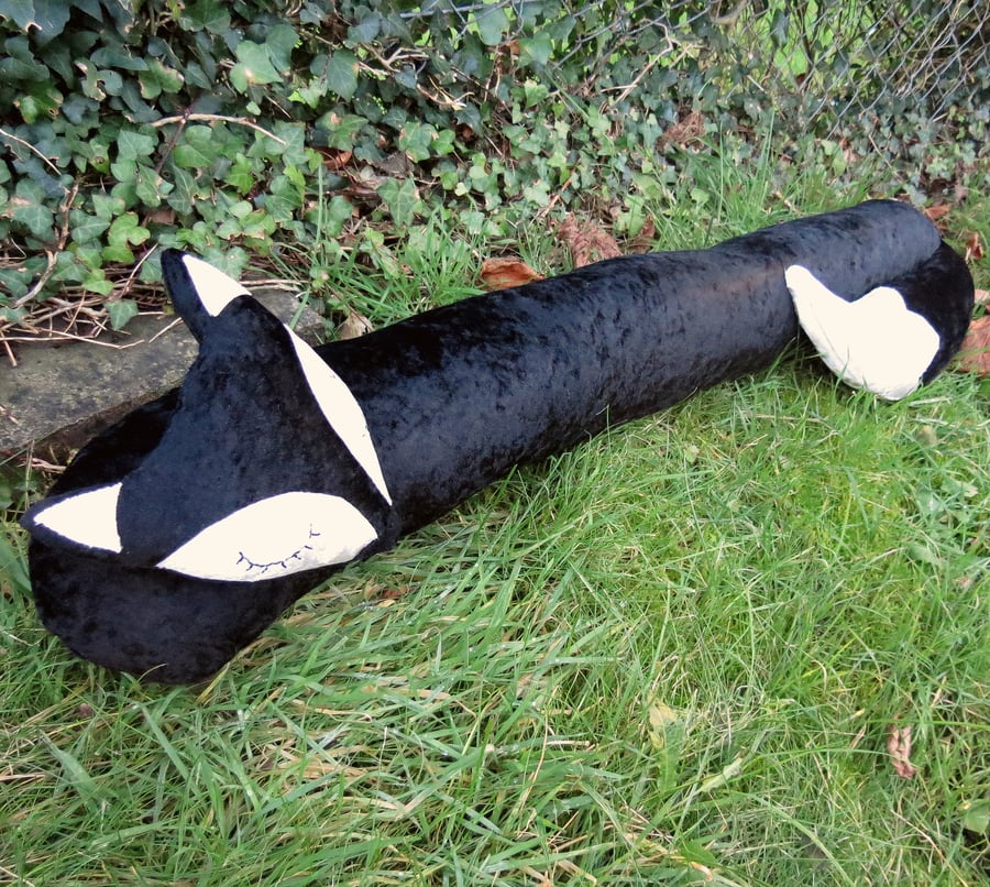 Black Fox. A velvet fox draught excluder. 102cm in length. Fox draft excluder.